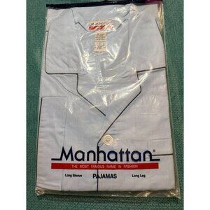 Manhattan Mens Long Sleeve & Long Leg Pajamas XL Blue Cotton Blend Sleepwear